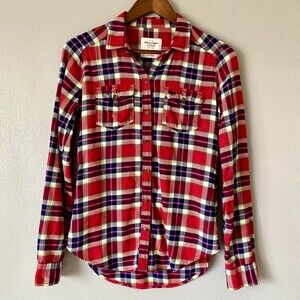 Abercrombie & Fitch Women's XS Red Classic Fall Flannel Shirt  Country Farmhouse